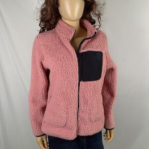 Tommy Hilfiger Pink Sherpa Fleece Jacket Full Zip Top Medium Casual Pockets